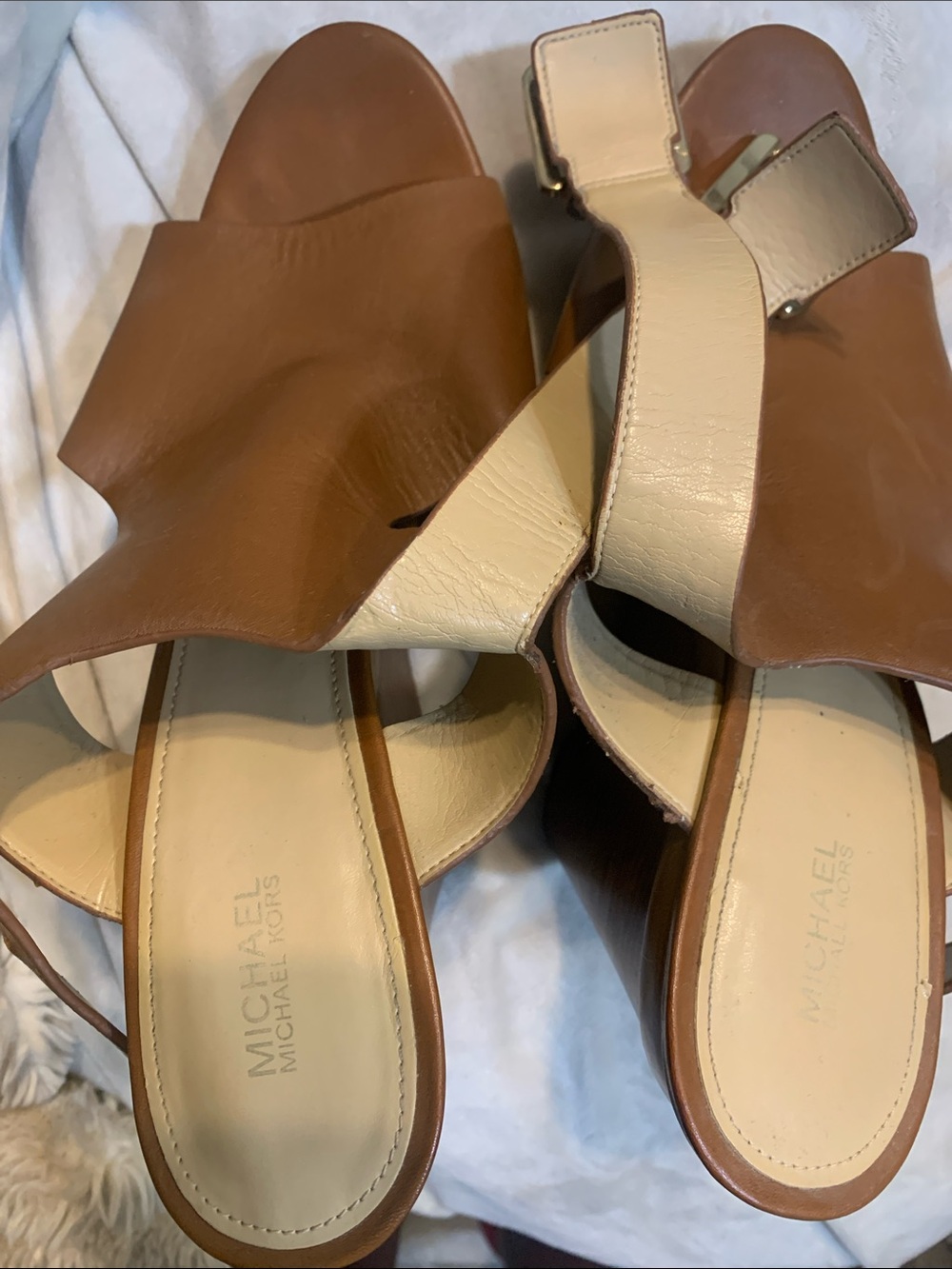 Michael Kors Two-Tone Brown & Cream Leather Mule Sandals